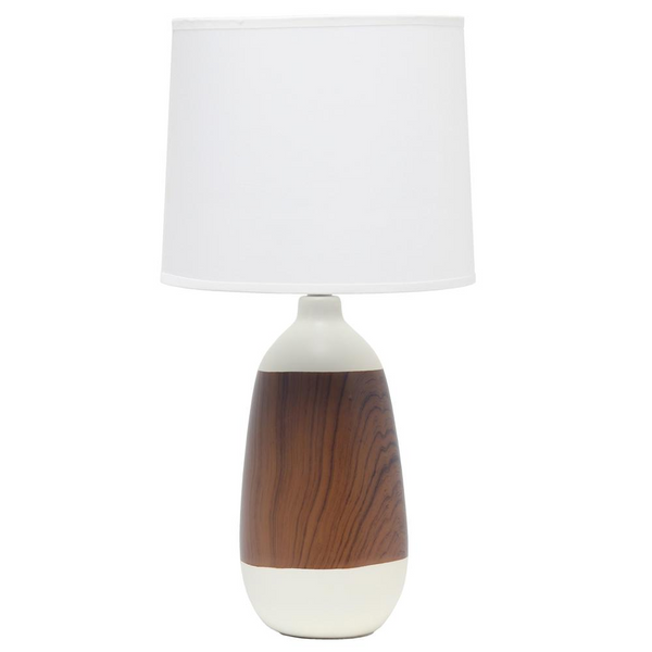 Ceramic Oblong Table Lamp, Dark Wood and White