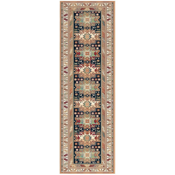 Sonoma Gypsy Rust, Black, Ivory, Aqua Viscose Runner Area Rug, 2'2" x 6'11"