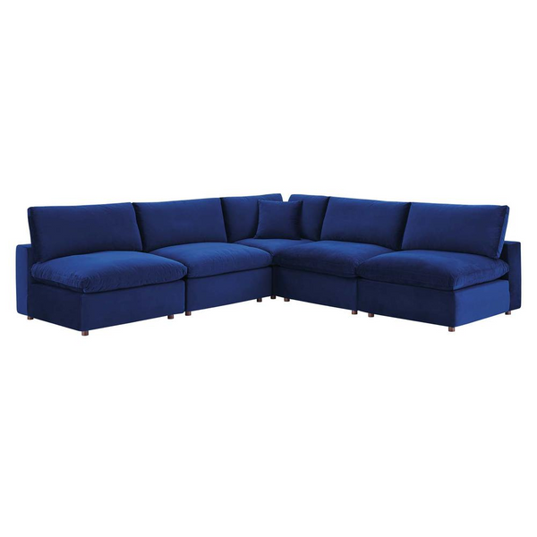 Commix Down Filled Overstuffed Performance Velvet 5-Piece Sectional Sofa - Navy EEI-4822-NAV