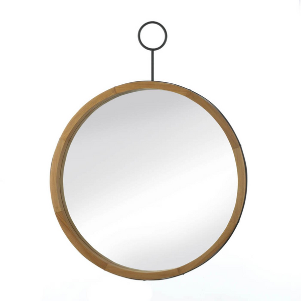 Eva Round Wood-Frame Mirror with Round Hook