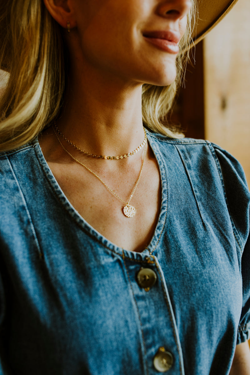 Gold Hammered Pendant Necklace by Layer Jewelry