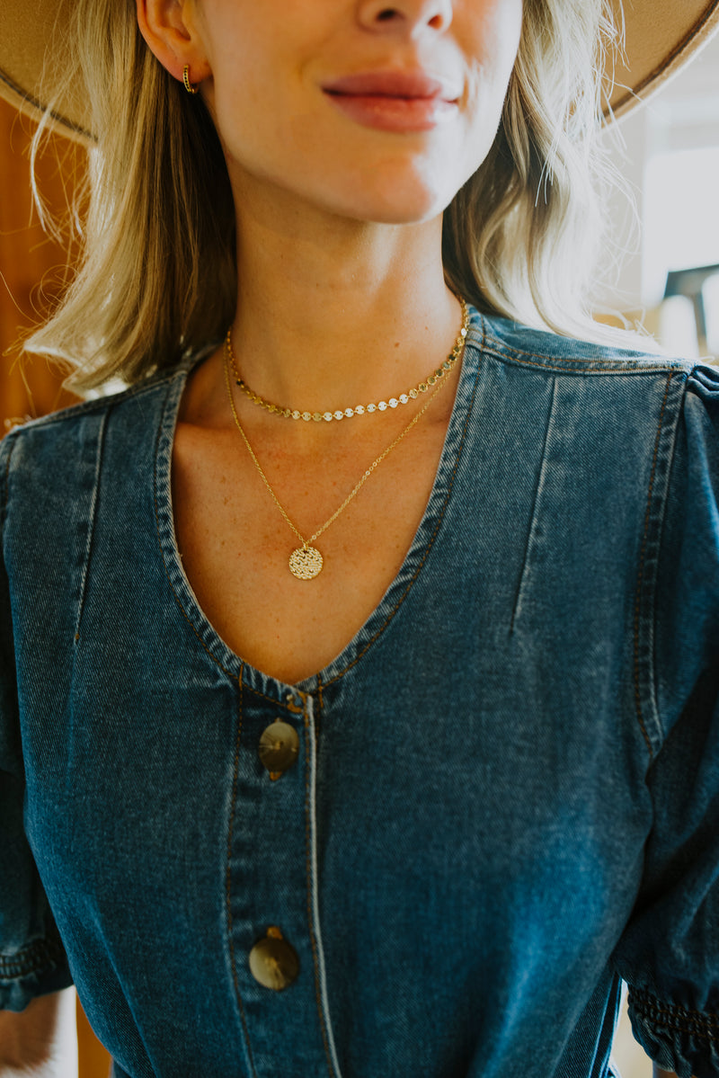 Gold Hammered Pendant Necklace by Layer Jewelry
