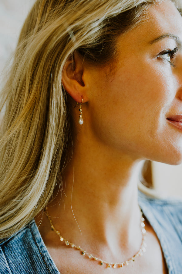 Shell Pearl Hoop Earrings by Layer Jewelry