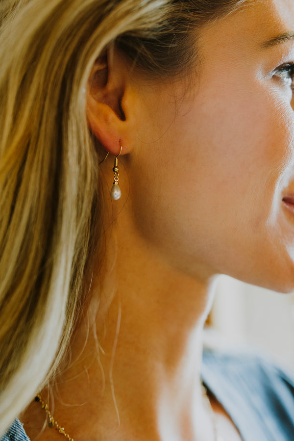 Shell Pearl Hoop Earrings by Layer Jewelry