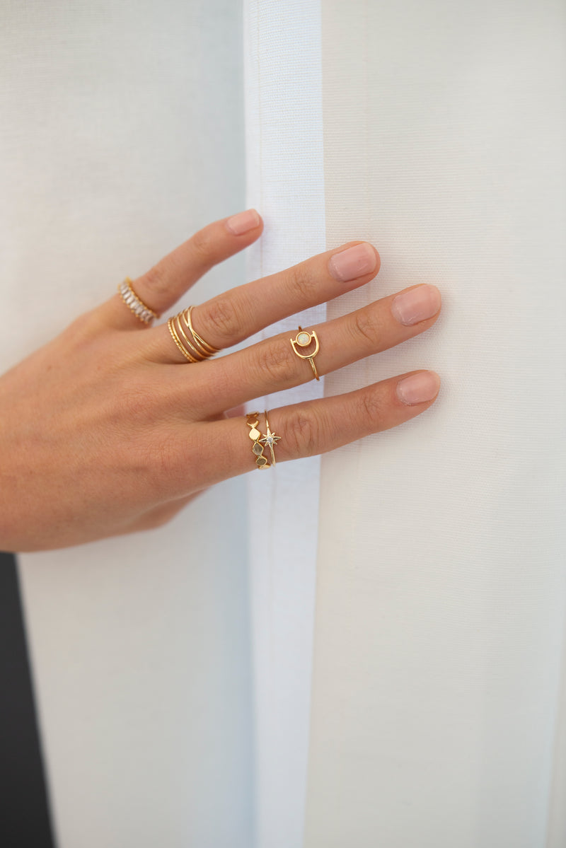 16K Gold Filled Geometric White Opal Ring