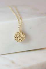 Gold Hammered Pendant Necklace by Layer Jewelry