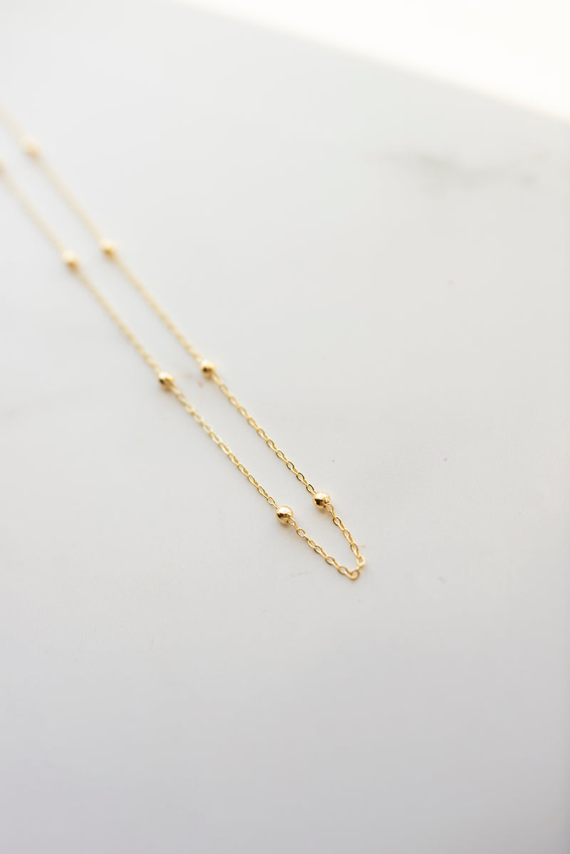Dainty Bead and Chain Gold Filled Necklace by Layerhandmade