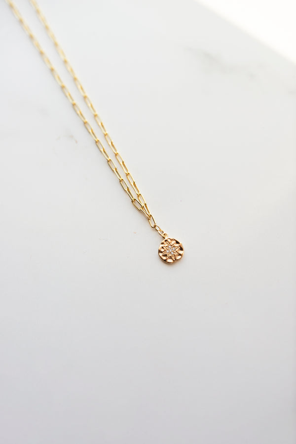 Dainty Paper Clip & Starburst Pendant Necklace