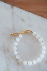 White Jade and Gold-Filled Bead Bracelet