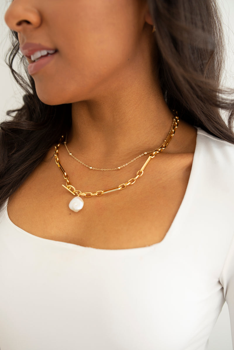 Dainty Bead and Chain Gold Filled Necklace by Layerhandmade