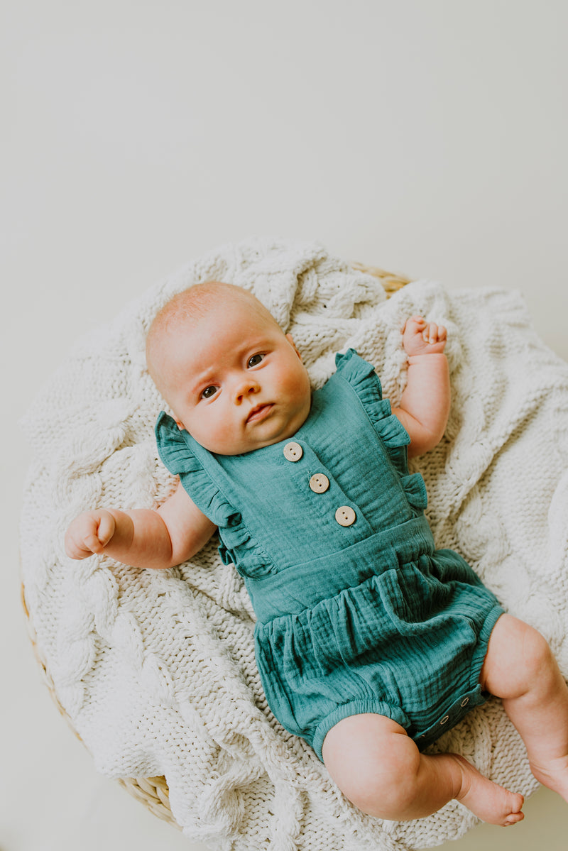 Peacock Backless Cotton Romper