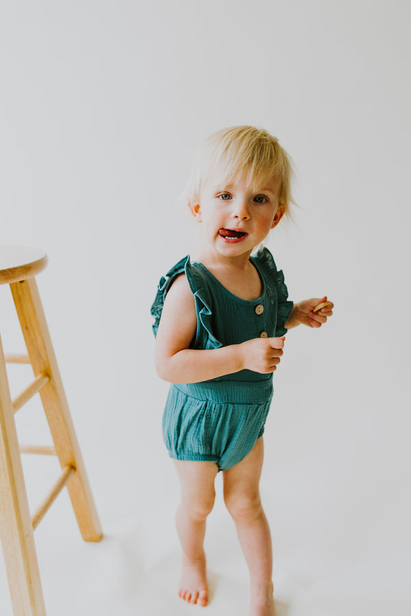 Peacock Backless Cotton Romper