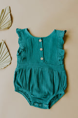 Peacock Backless Cotton Romper