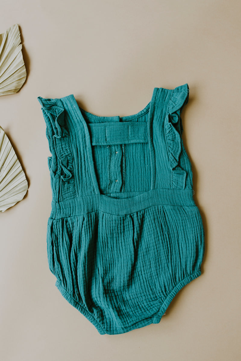 Peacock Backless Cotton Romper