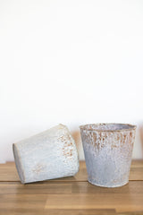 Grey Metal Vase + Scalloped Base