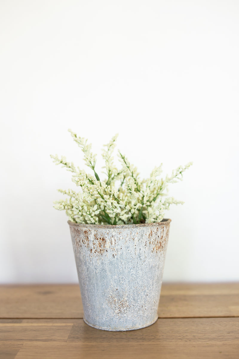 Grey Metal Vase + Scalloped Base