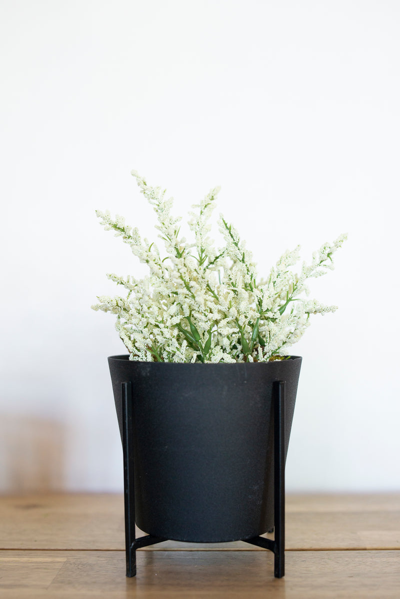 Small Black Cylinder Planter with Stand