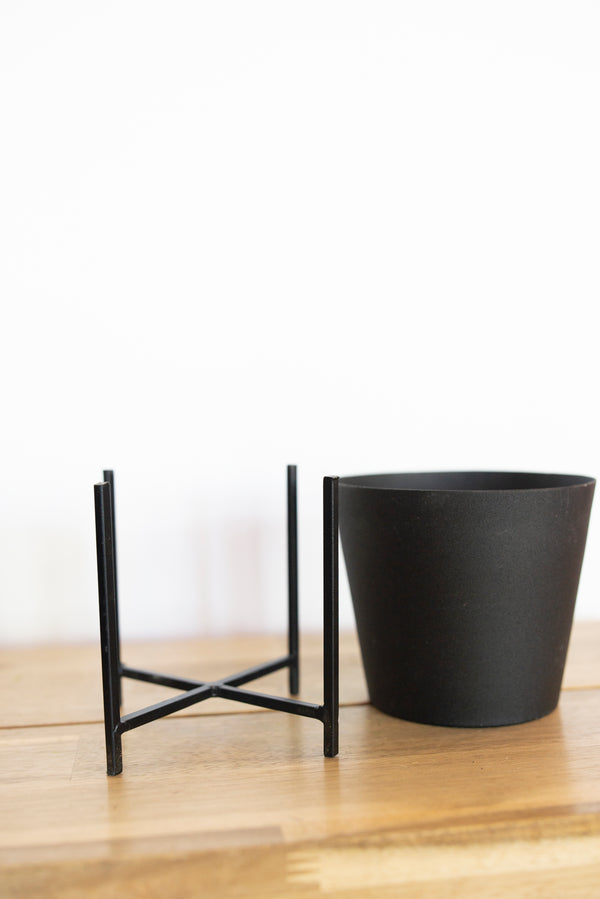 Small Black Cylinder Planter with Stand