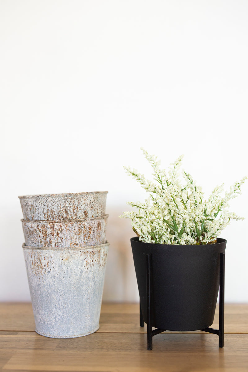 Small Black Cylinder Planter with Stand