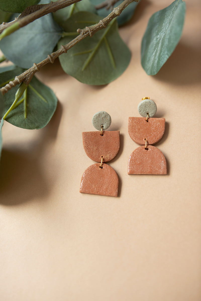 TERRACOTTA AND OLIVE CLAY EARRINGS